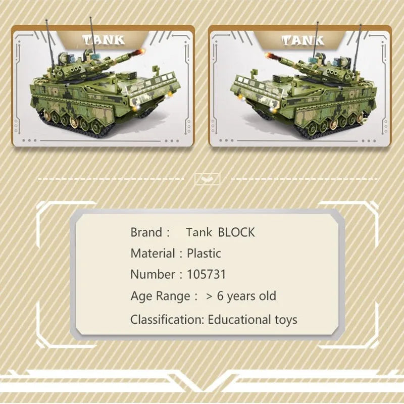 Sembo MOC Building Block Set: WW2 ZBD-04 Heavy IFV Canon Tank, Model 105731