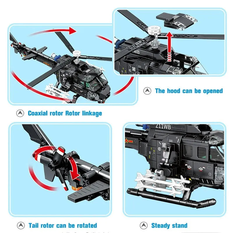Sembo MOC Building Block Set: Z-11B Attack Helicopter, Model 202158
