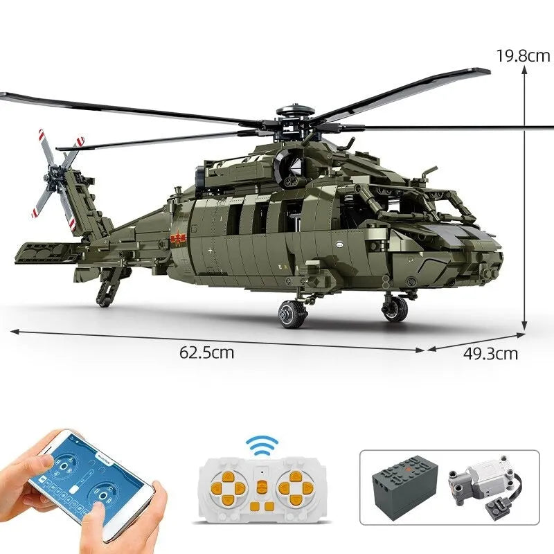 Sembo MOC Motorized Building Block Set: RC Military Z-20 Attack Helicopter, Model 705992PF