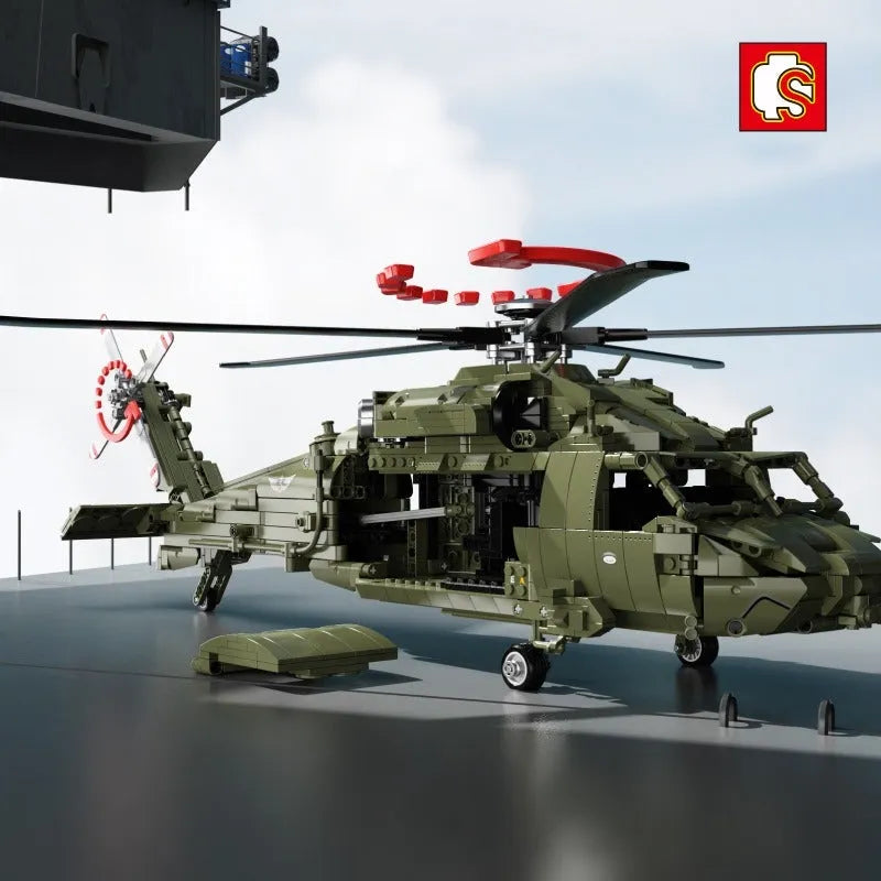 Sembo MOC Motorized Building Block Set: RC Military Z-20 Attack Helicopter, Model 705992PF