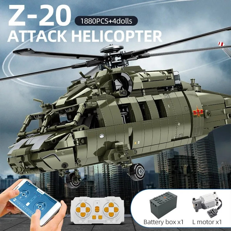 Sembo MOC Motorized Building Block Set: RC Military Z-20 Attack Helicopter, Model 705992PF
