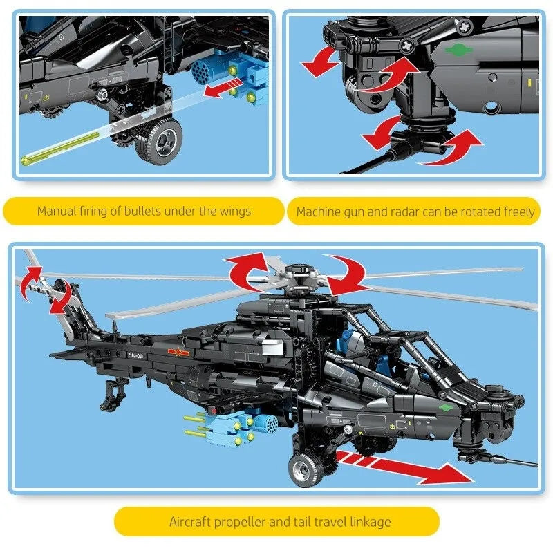 Sembo MOC Motorized Building Block Set: RC Military Z10 Attack Helicopter, Model 705993