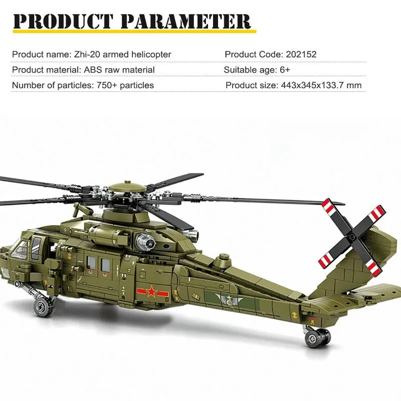 Sembo Building Block Set: Z-20 Attack Helicopter, Model 202152