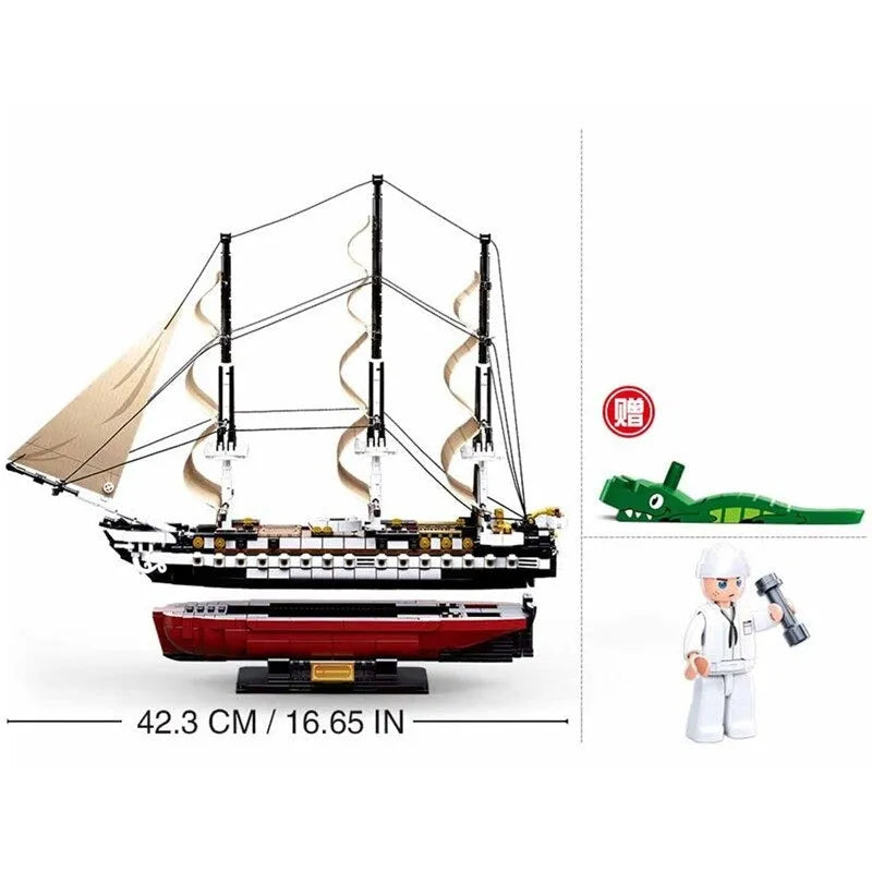 Sluban MOC Building Block Set: USS Constitution Pirate Ship, Model SB0836