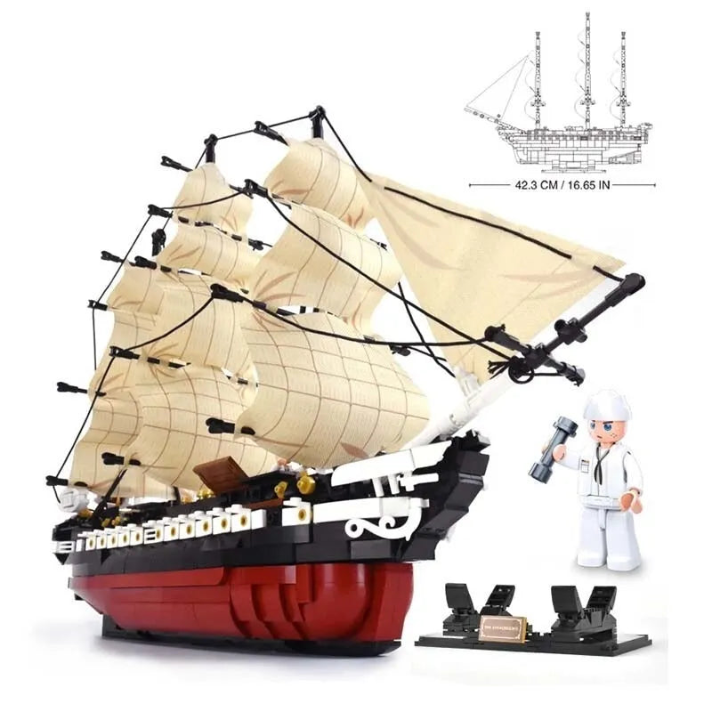 Sluban MOC Building Block Set: USS Constitution Pirate Ship, Model SB0836