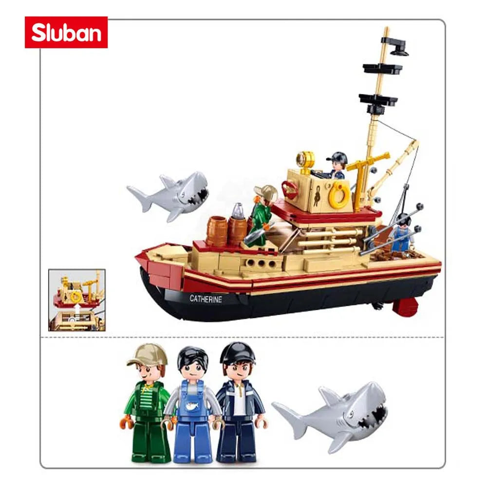 Sluban Building Block Set: Fisherman Great Shark Fishing Boat, Model SB1118