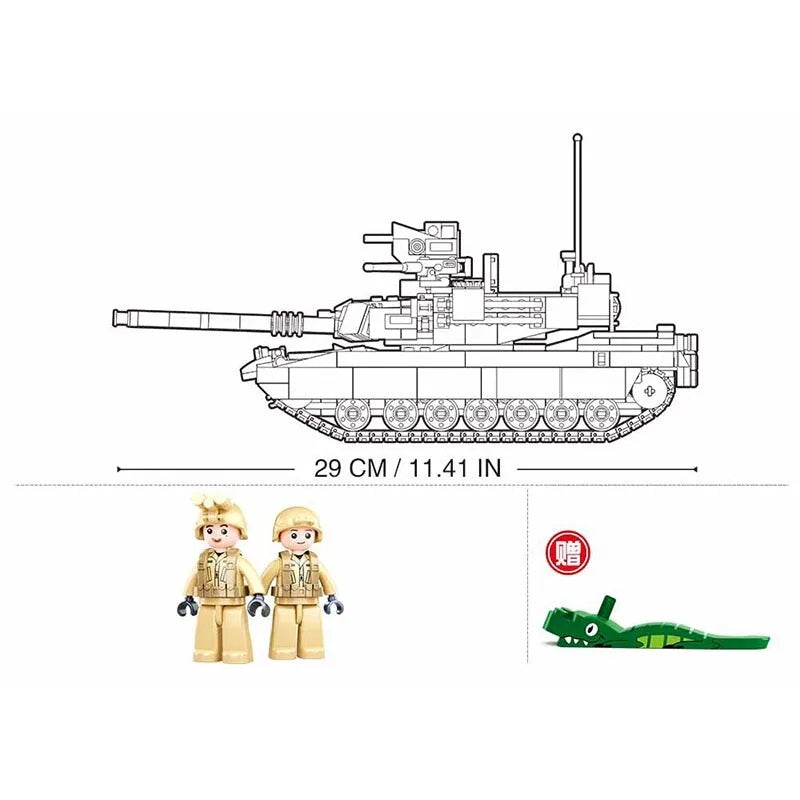 Sluban MOC Building Block Set: M1A2 Chariot V2 Main Battle Tank, Model SB0892