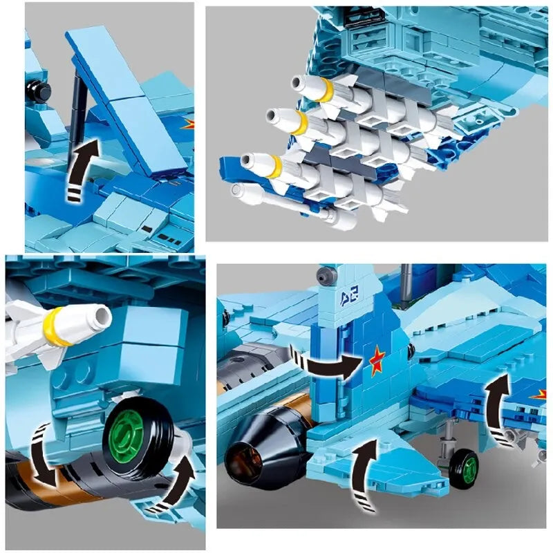 Sluban MOC Building Block Set: SU-27 Flanker Fighter Jet, Model SB0985