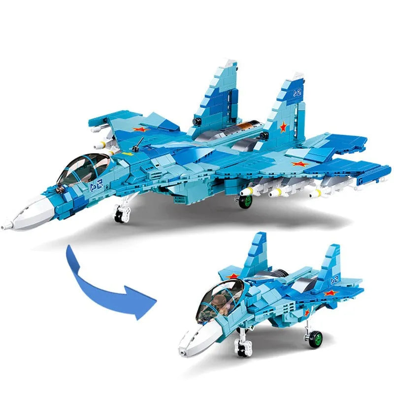 Sluban MOC Building Block Set: SU-27 Flanker Fighter Jet, Model SB0985