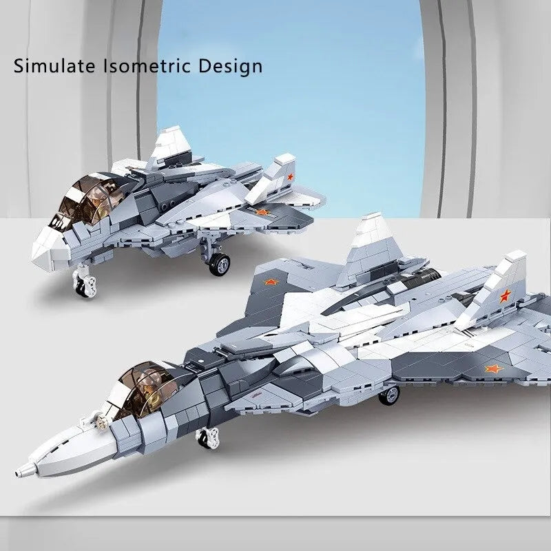 Sluban MOC Building Block Set: SU-57 Flanker Fighter Jet, Model SB0986