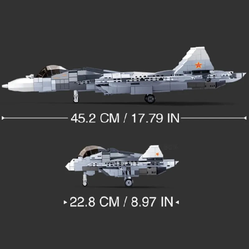 Sluban MOC Building Block Set: SU-57 Flanker Fighter Jet, Model SB0986