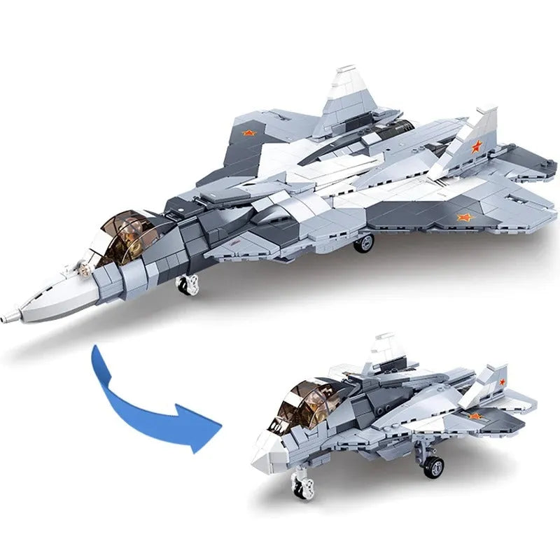 Sluban MOC Building Block Set: SU-57 Flanker Fighter Jet, Model SB0986