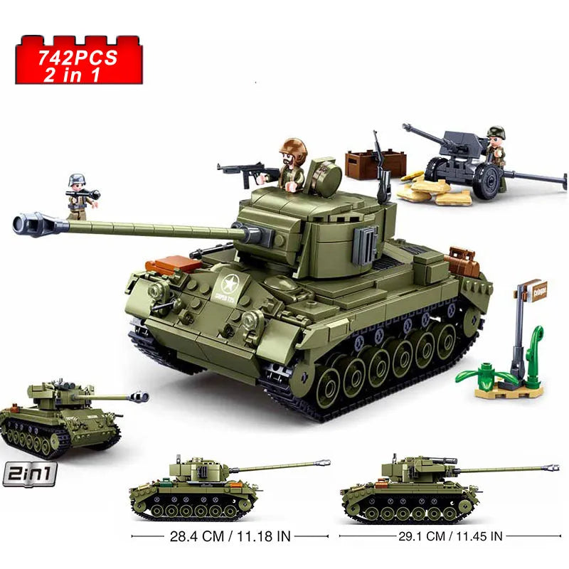 Sluban MOC Building Block Set: WW2 M26E1 Pershing Tank, Model SB0860