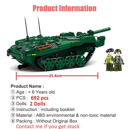 Sluban MOC Building Block Set: WW2 STRV103 Armored Vehicle, Model SB1010