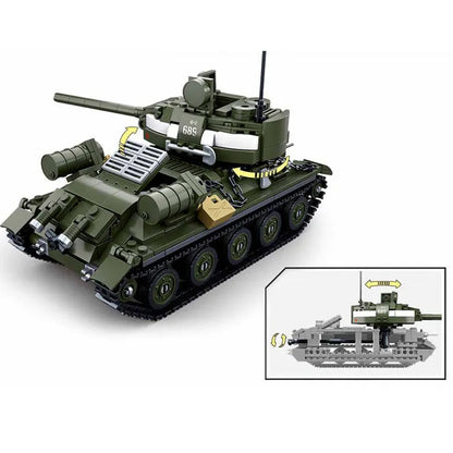 Sluban MOC Building Block Set: WW2 T34 85 Medium Tank, Model SB0689