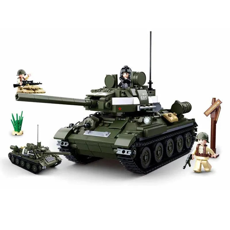 Sluban MOC Building Block Set: WW2 T34 85 Medium Tank, Model SB0689