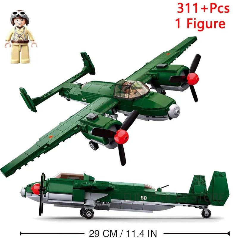 Sluban MOC Building Block Set: WW2 TU-2 Bomber Aircraft, Model SB0688