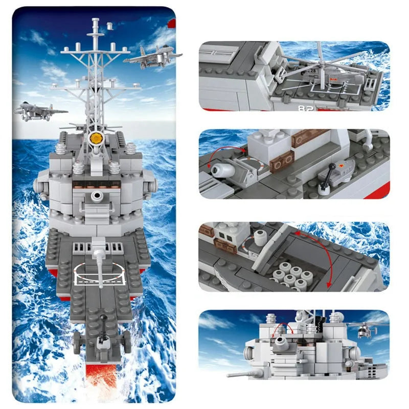 Sluban Building Block Set: WW2 NAVY Destroyer Warship Cruiser, Model SB0390