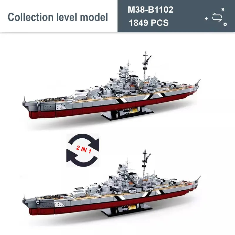 Sluban Building Block Set: WW2 Navy KMS Bismarck Battleship, Model SB1102