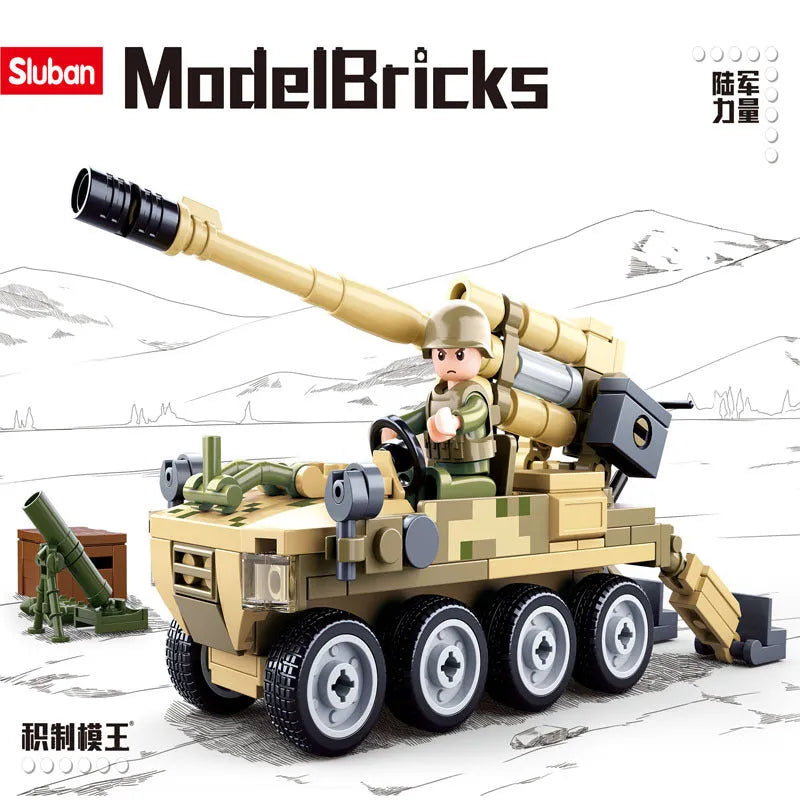 Sluban Building Block Set: WW2 Self-Propelled 120MM Artillery, Model SB0751