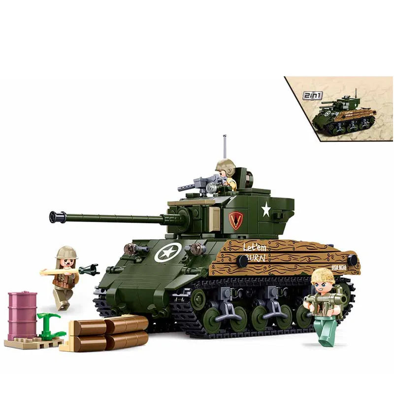 Sluban Building Block Set: WW2 Sherman M4A3 Medium Tank, Model SB1110