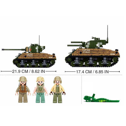 Sluban Building Block Set: WW2 Sherman M4A3 Medium Tank, Model SB1110