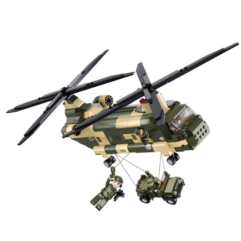 Sluban Building Block Set: WW2 Transport Army Helicopter, Model SB0508