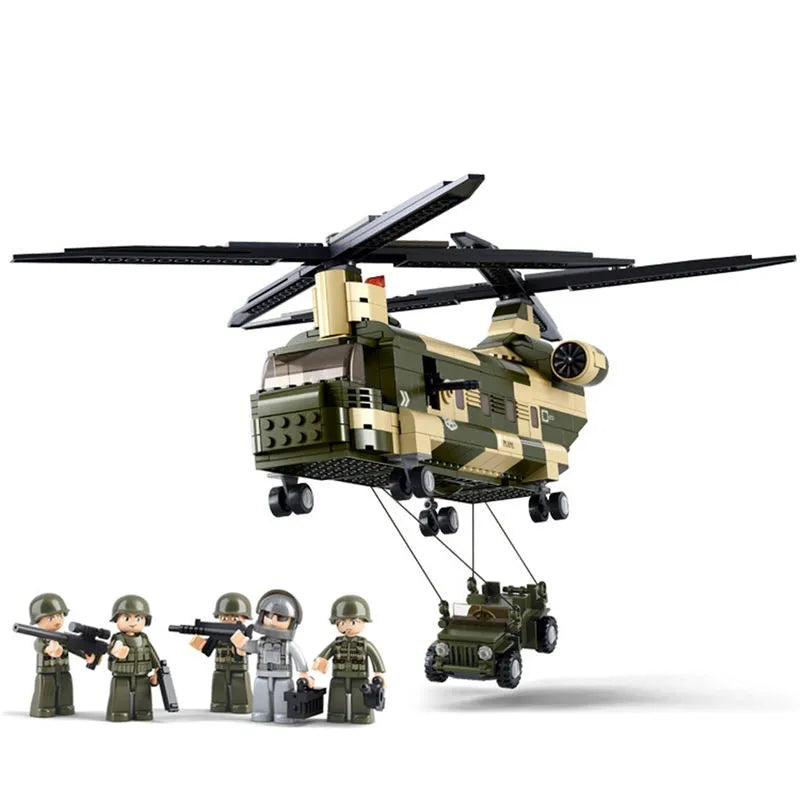 Sluban Building Block Set: WW2 Transport Army Helicopter, Model SB0508