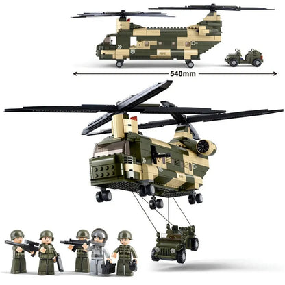 Sluban Building Block Set: WW2 Transport Army Helicopter, Model SB0508