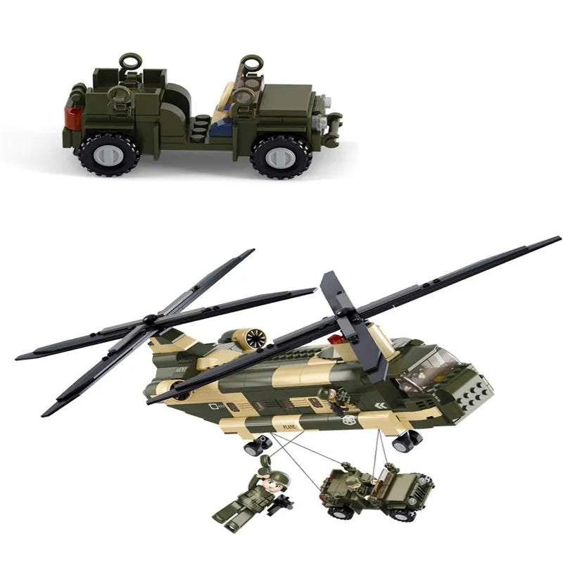 Sluban Building Block Set: WW2 Transport Army Helicopter, Model SB0508