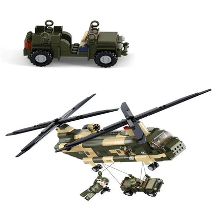 Sluban Building Block Set: WW2 Transport Army Helicopter, Model SB0508