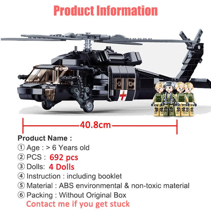 Sluban Building Block Set: WW2 UH-60 Attack Helicopter, Model SB1012