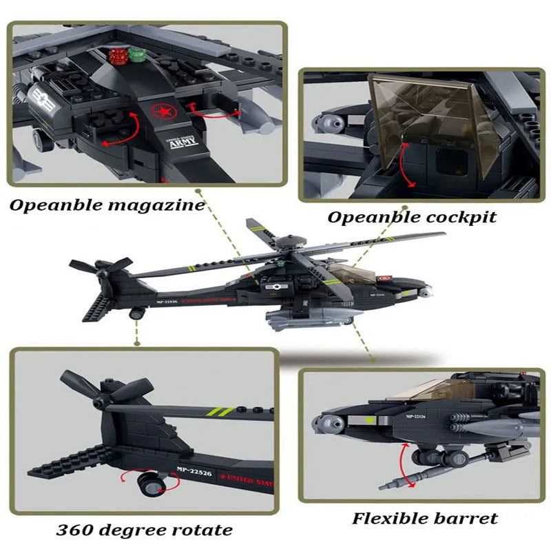 Sluban MOC Building Block Set: Armed US Attack Helicopter, Model SB0511