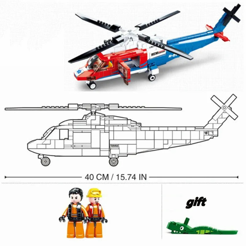 Sluban MOC Building Block Set: Sea Army Rescue Helicopter, Model SB0886