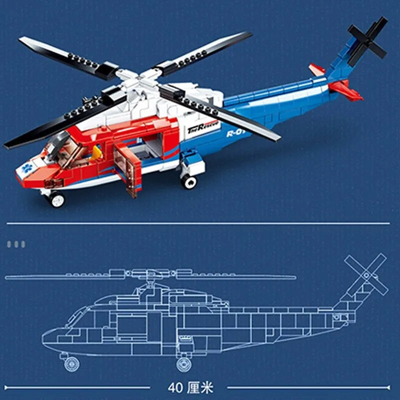 Sluban MOC Building Block Set: Sea Army Rescue Helicopter, Model SB0886