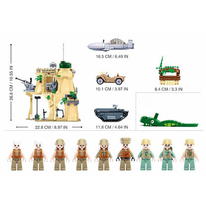 Sluban MOC Building Block Set: WW2 Battle Of Iwo Jima Army, Model SB1111