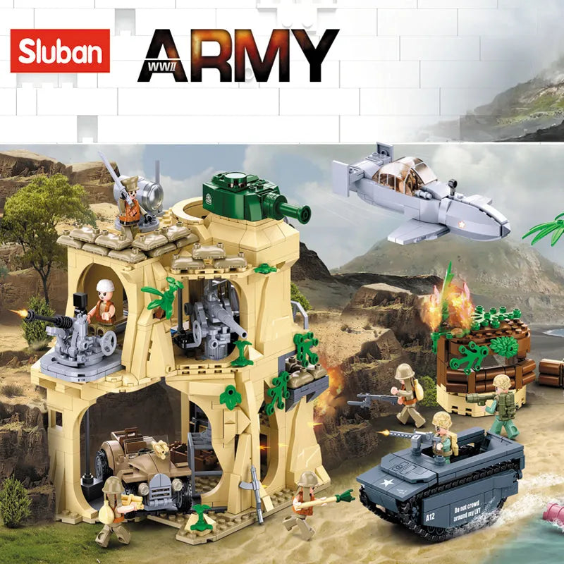 Sluban MOC Building Block Set: WW2 Battle Of Iwo Jima Army, Model SB1111