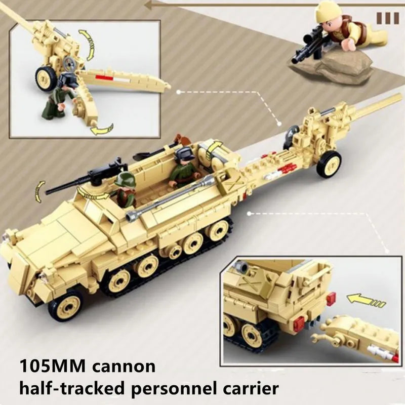 Sluban MOC Building Block Set: WW2 Half Track Cannon Truck, Model SB0695