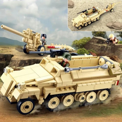Sluban MOC Building Block Set: WW2 Half Track Cannon Truck, Model SB0695