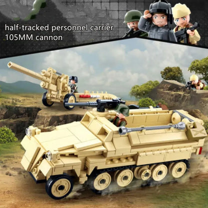 Sluban MOC Building Block Set: WW2 Half Track Cannon Truck, Model SB0695