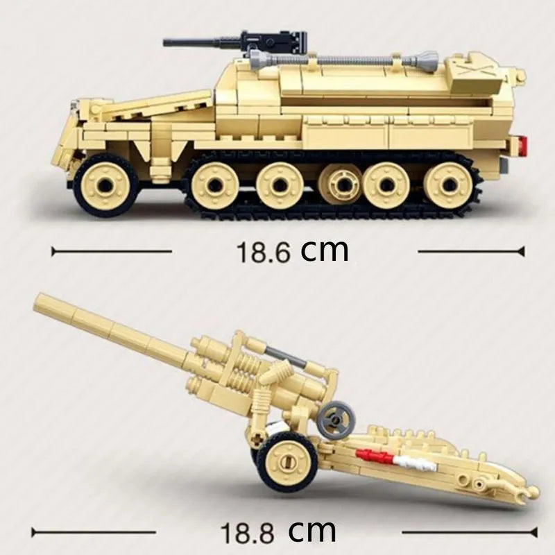 Sluban MOC Building Block Set: WW2 Half Track Cannon Truck, Model SB0695
