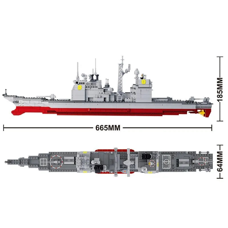Sluban MOC Building Block Set: WW2 NAVY Cruiser Warship, Model SB0389