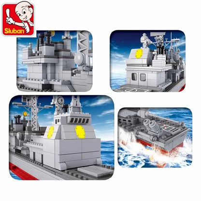 Sluban MOC Building Block Set: WW2 NAVY Cruiser Warship, Model SB0389