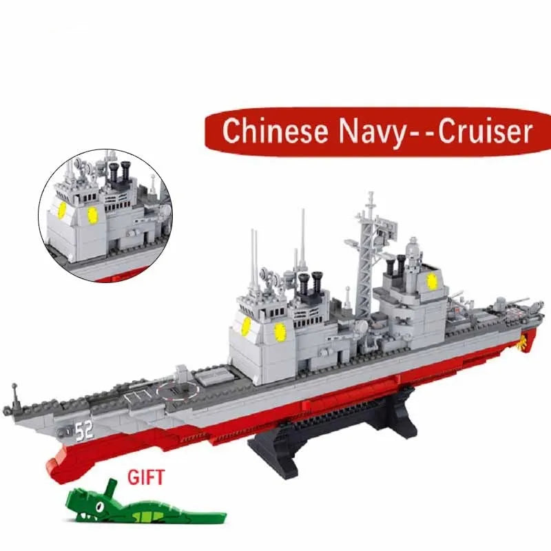 Sluban MOC Building Block Set: WW2 NAVY Cruiser Warship, Model SB0389