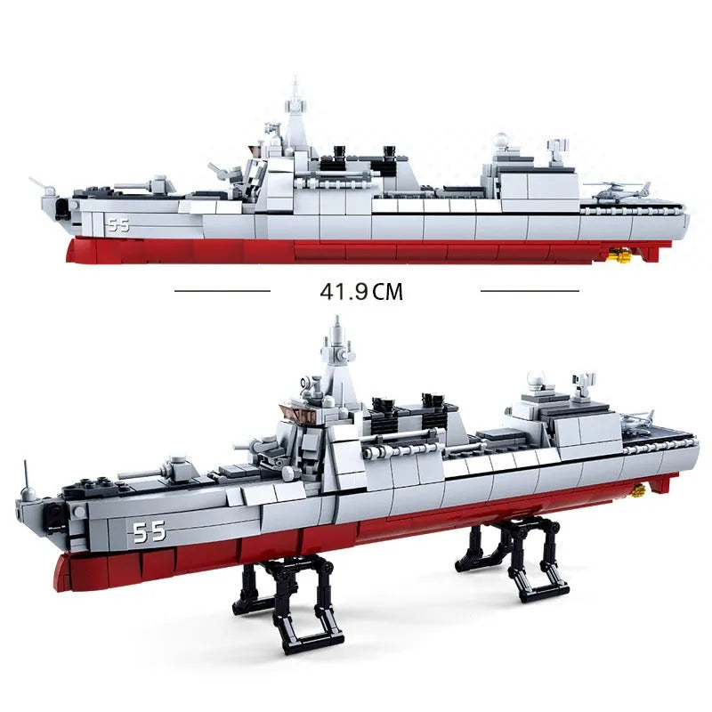 Sluban MOC Building Block Set: WW2 Navy 055 Destroyer Cruiser Warship, Model SB0700
