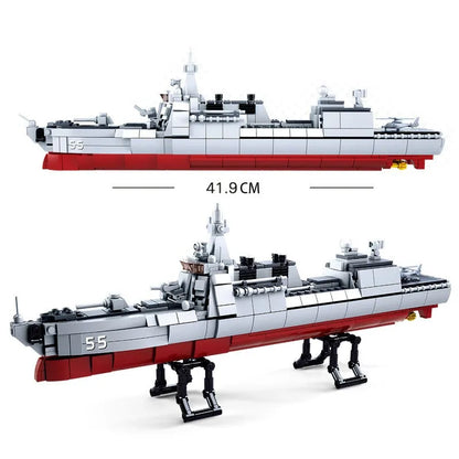 Sluban MOC Building Block Set: WW2 Navy 055 Destroyer Cruiser Warship, Model SB0700