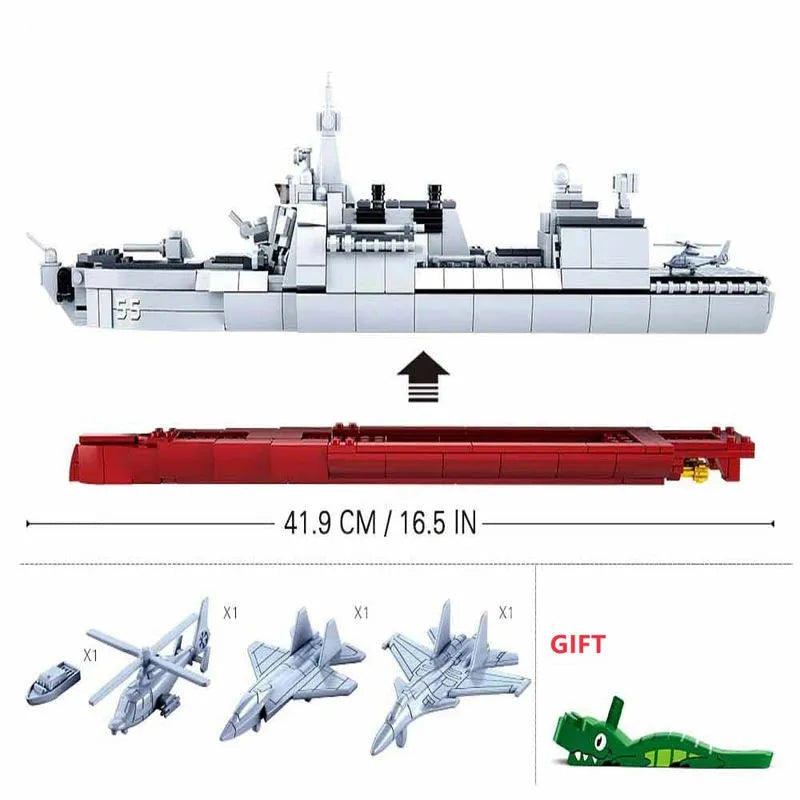 Sluban MOC Building Block Set: WW2 Navy 055 Destroyer Cruiser Warship, Model SB0700