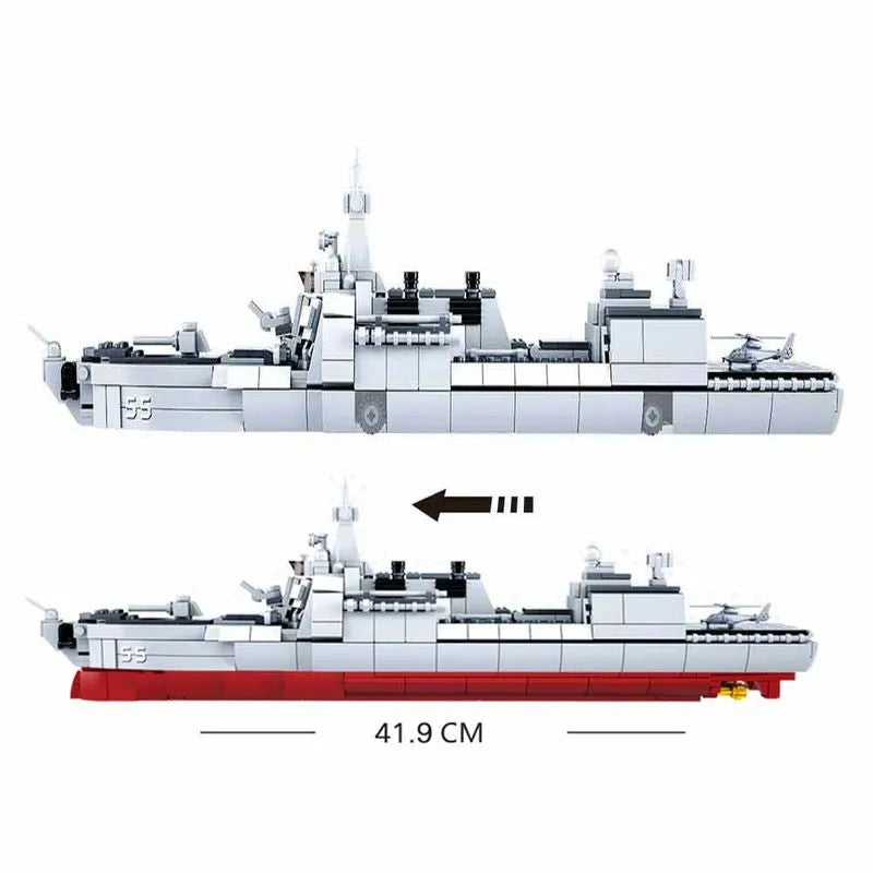 Sluban MOC Building Block Set: WW2 Navy 055 Destroyer Cruiser Warship, Model SB0700