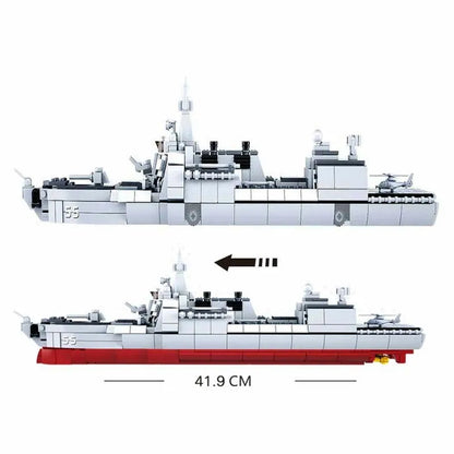Sluban MOC Building Block Set: WW2 Navy 055 Destroyer Cruiser Warship, Model SB0700