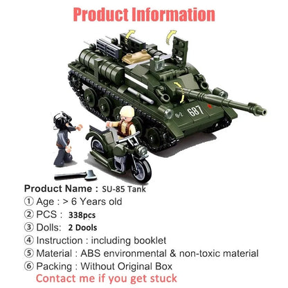 Sluban MOC Building Block Set: WW2 MOC Military SU85 Tank Destroyer, Model SB0687